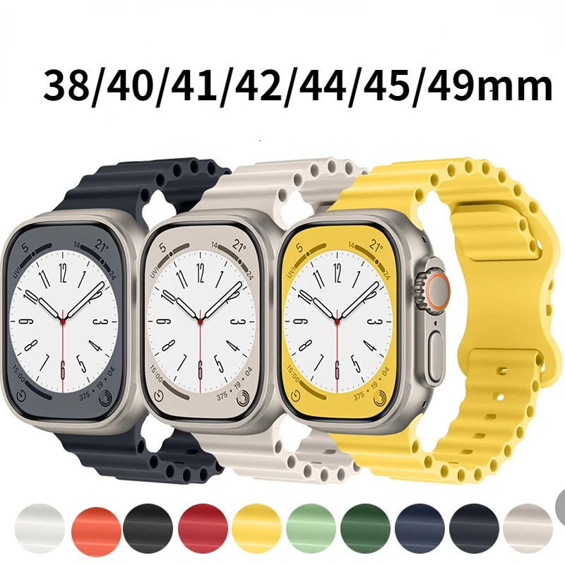 

Ремешок силиконовый для Apple Watch 7, спортивный браслет для iwatch Ultra Series 8 se 3 4 5 6, 49 мм 44 мм 40 мм 41 мм 42 мм 38 мм 45 мм