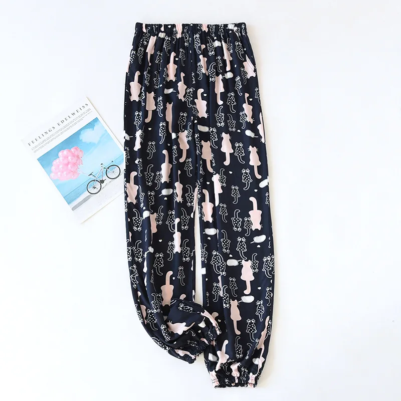 Fdfklak Casual Pantalones De Mujer Printing Loose Sleepwear Pant For Women Cotton Rayon Home Wear Pajamas Pants Female Trousers