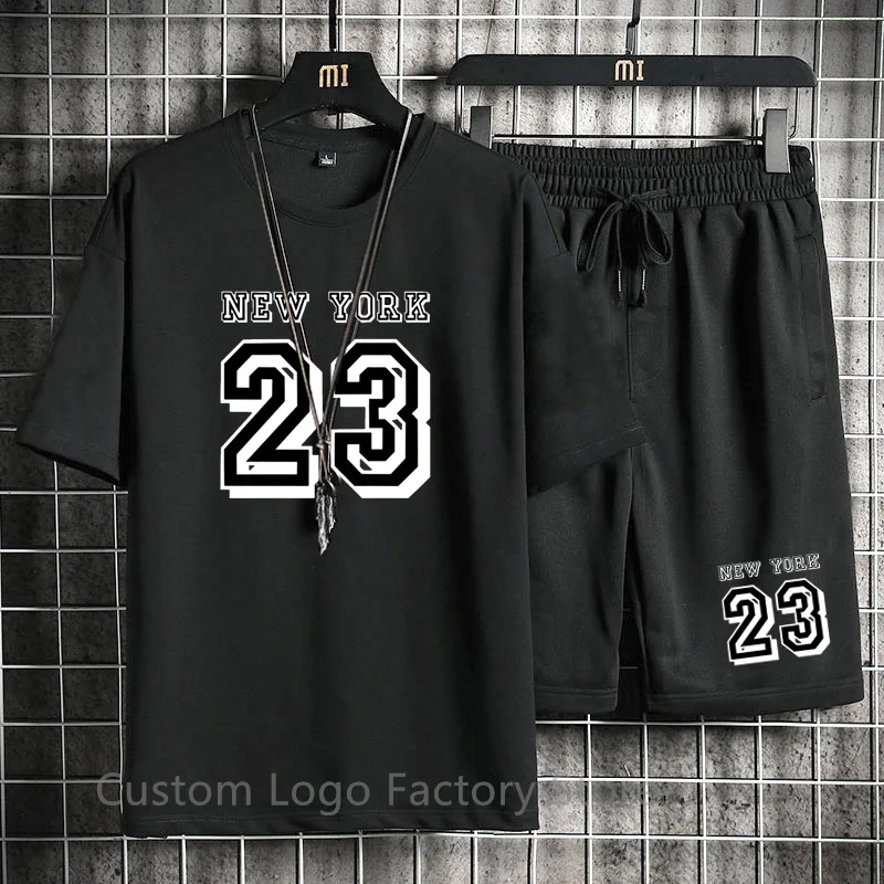 New York 23 Number Print Man Summer Tracksuit Casual Short Sleeve Tshirts+Shorts Sets Streetwear Men Cotton Sports Suits outfits