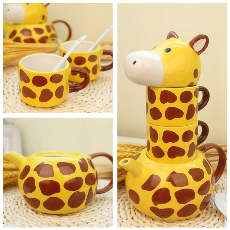 1Set Creative 3D Giraffe Animal Mug Teapot Hand-painted Ceramic Cup With Lid Spoon Coffee Milk Tea Brithday Gift For Friends - купить по