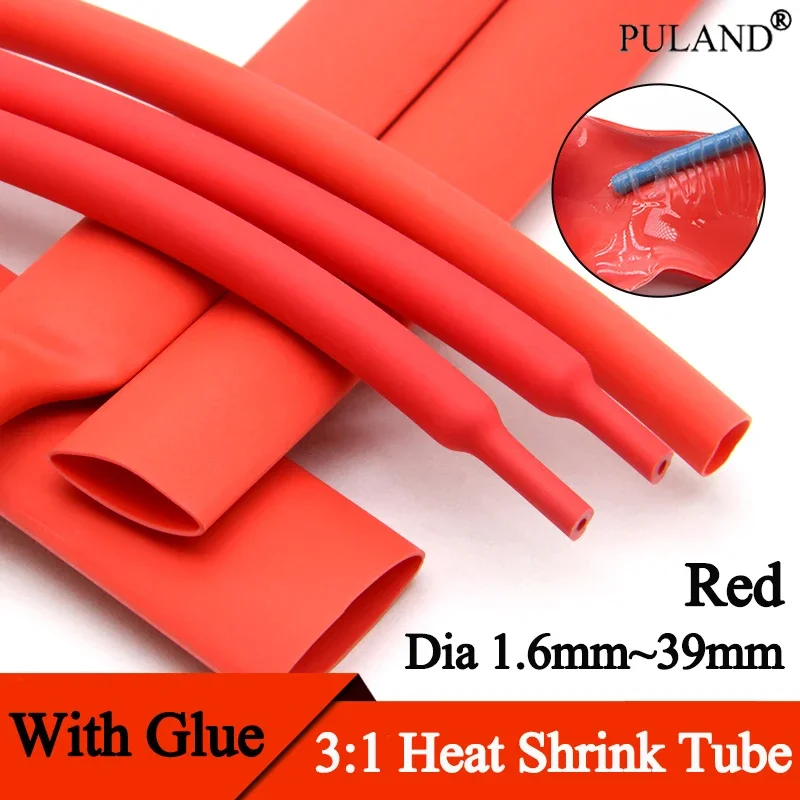 

1~10m Red 1.6 ~ 39mm 3:1 Heat Shrink Tubing With Glue Double Wall Adhensive Lined Wire Polyolefin Cable Sleeve Waterproof