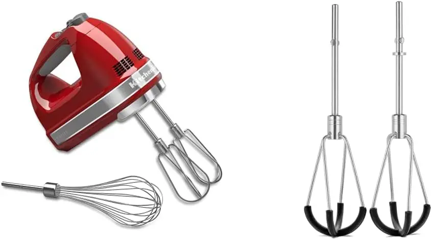 

7-Speed Digital Hand Mixer with Turbo Beater II Accessories and Pro Whisk - Empire Red & KHMFEB2 Flex Edge Beater Accessory