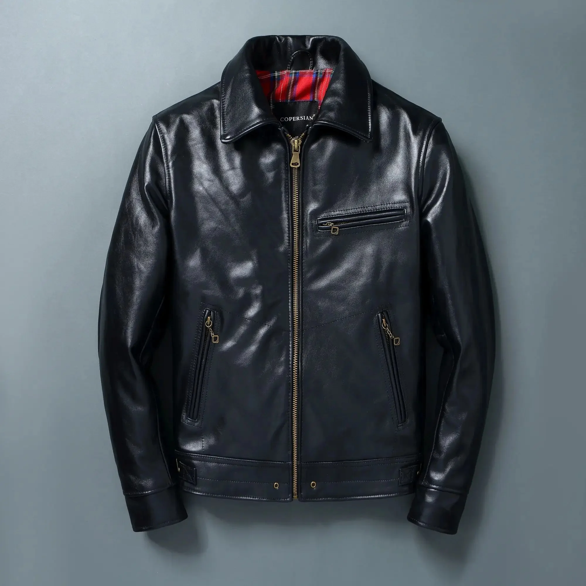 Черная классическая мужская куртка из натуральной воловьей кожи простая