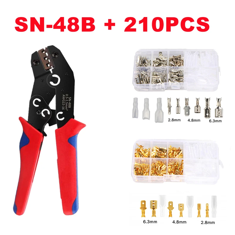 210Pcs 2.8/4.8/6.3mm Insulated Male Female Spade Connectors Electrical Wire Crimp Terminals Transparent Sleeve Assorted Kit