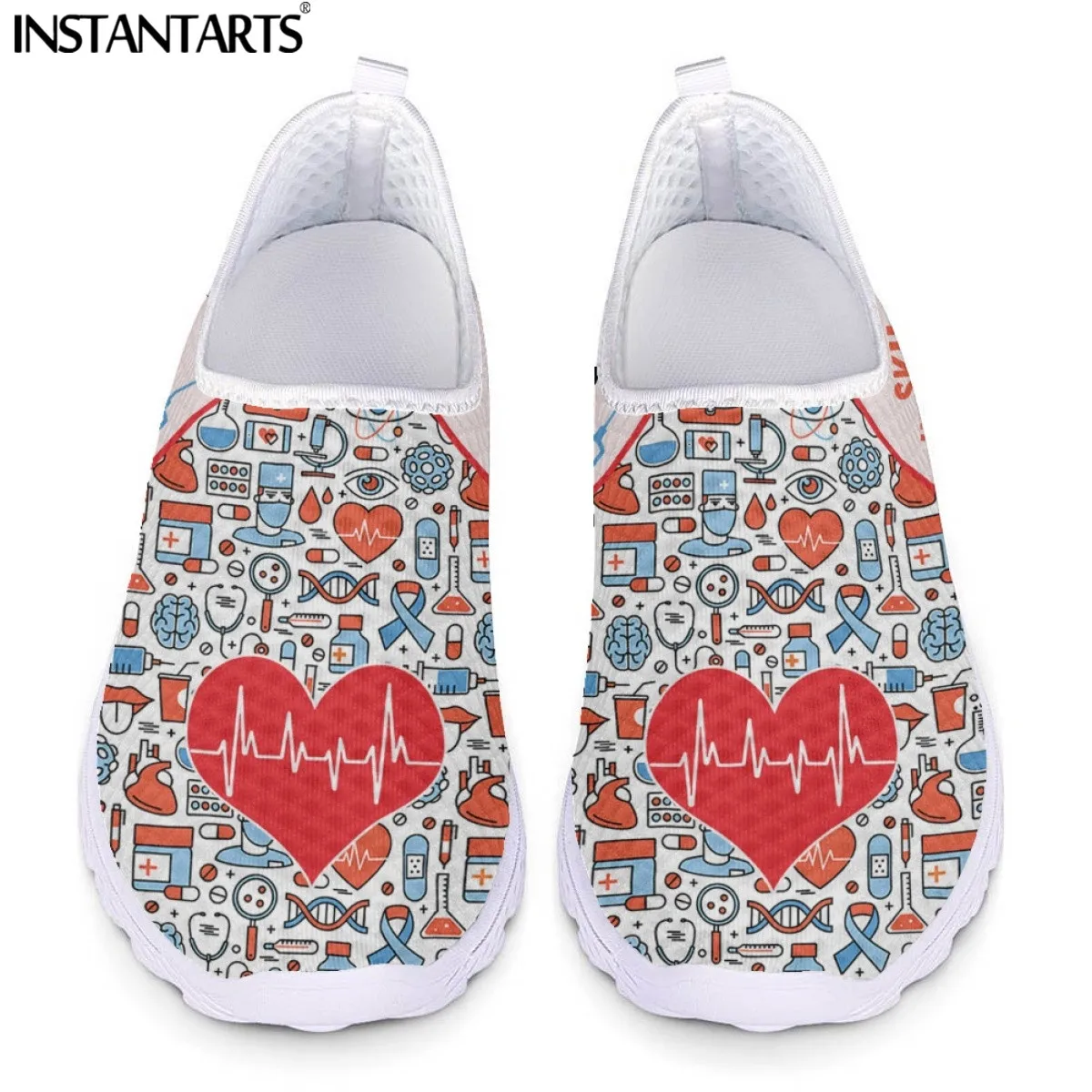 

INSTANTARTS Hospital ECG EMT EMS Pattern Flats Shoes for Women Breathable Slip-on Mesh Sneakers Femme Light Casual Work Loafers