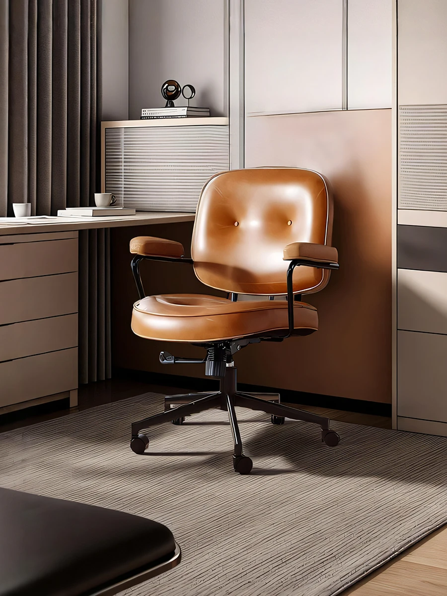 Кожаный компьютерный стул для дома удобный сидячий учебы подлокотник книжный