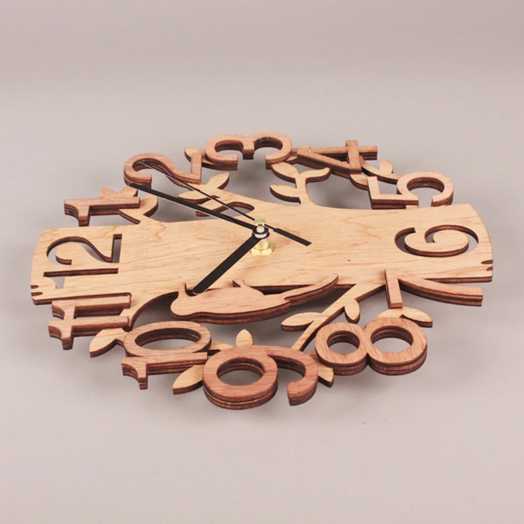 23cm 3D Tree Shaped Bird Wall Clock Hanging Vintage Decorative Watch Round Wooden for Home Office Kitchen Bedroom Gift Dropship images - 6