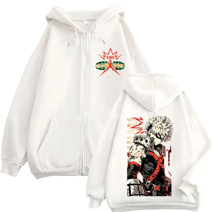 Фото Толстовки на молнии с капюшоном в стиле аниме My Hero Academia Katsuki Bakugo, мужская одежда, модные толстовки с длинными рукавами на молнии, куртки, пальто №3
