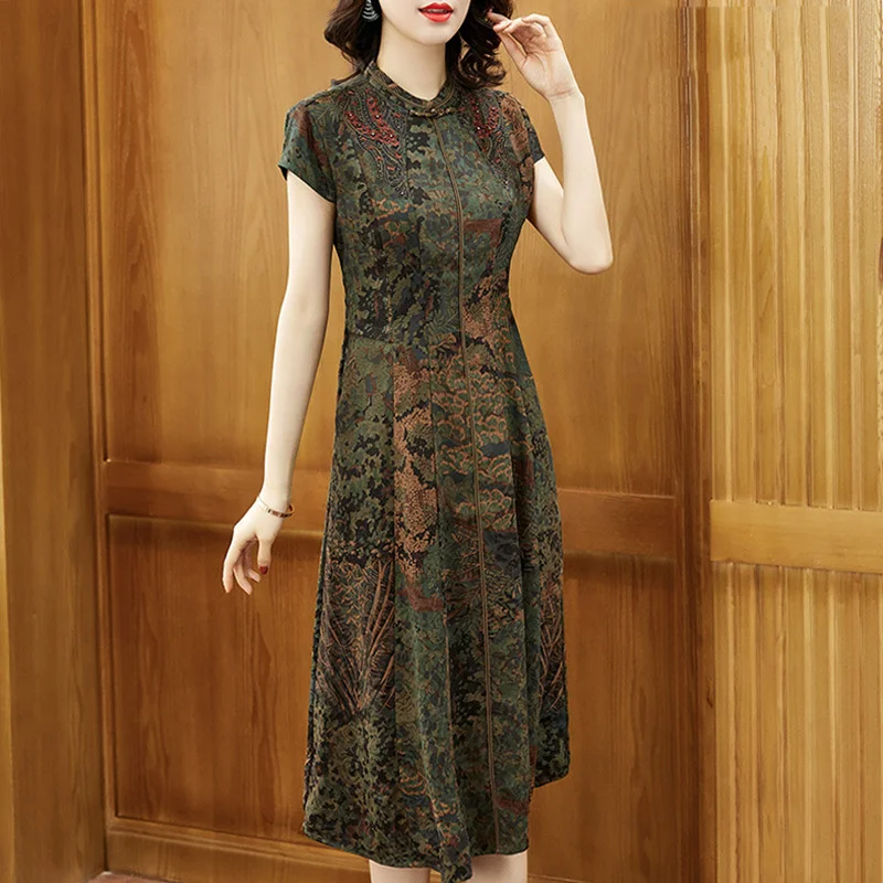 

Женское газовое платье из тяжелого натурального шелка, модель 2023 года, для весны и лета, юбка из шелка тутового шелкопряда с вышивкой