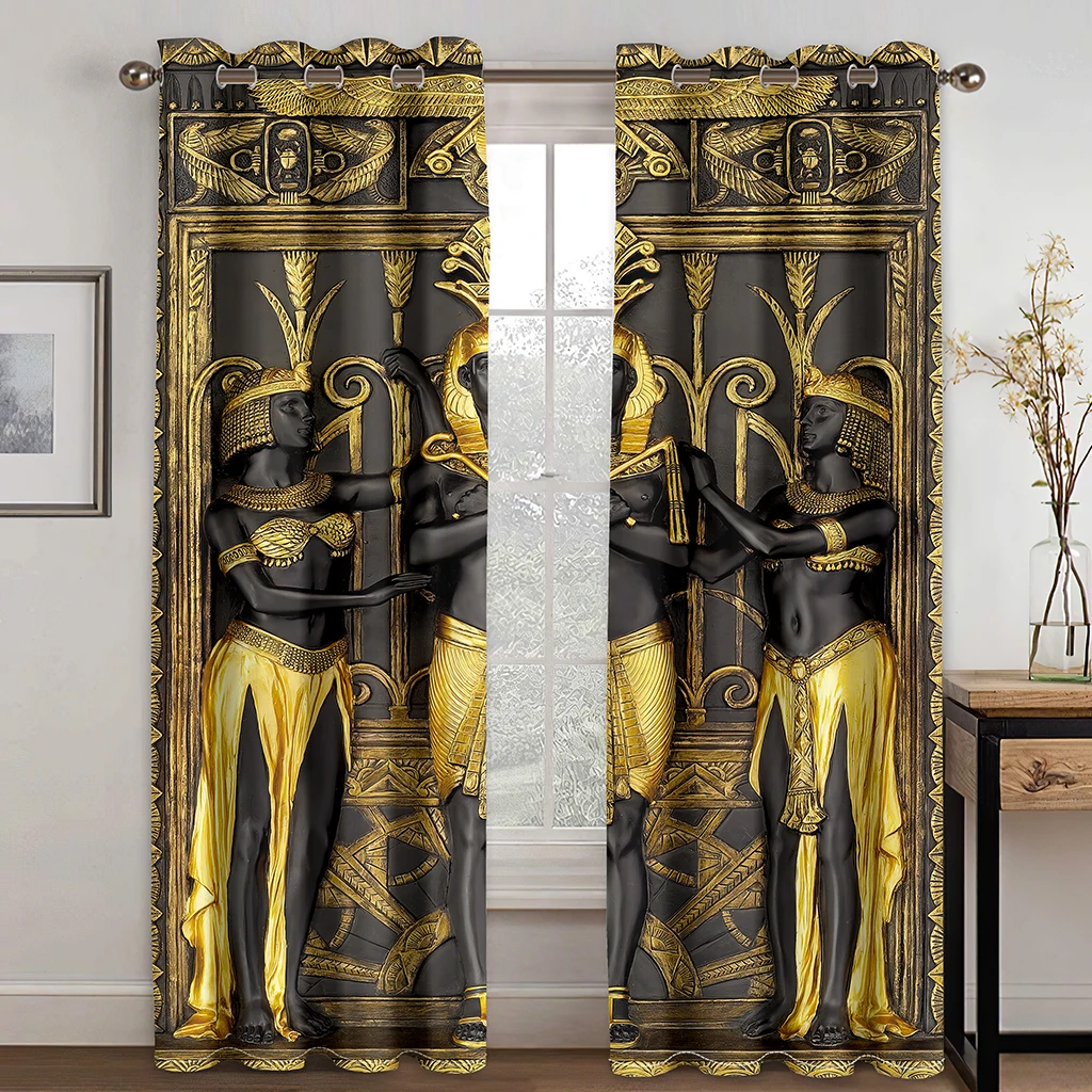 

3D Egyptian Pharaohs African National Style 2 Pieces Free ShippingThin Window Drapes Curtain for Living Room Bedroom Home Decor