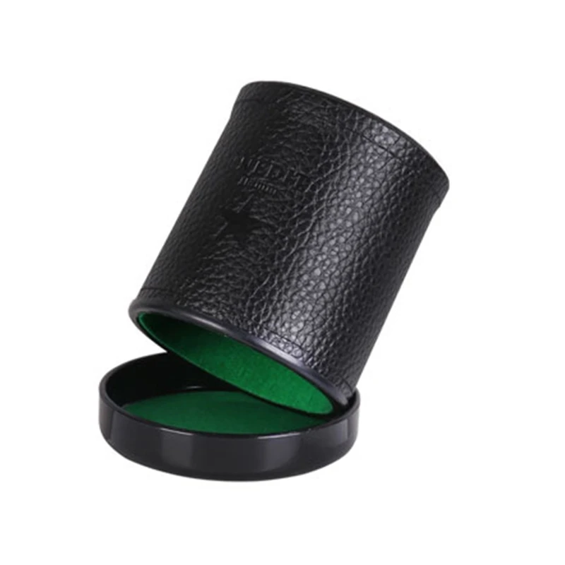 Leather Dice Cup with Lid Green Red Lining Interior Quiet in