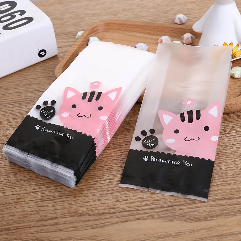 50pcs Plastic Gifts Bags Snowman Dog Cat Plastic Bag Candy Cookie Snack Baking Packaging Bag Christmas Party Decoration Favors