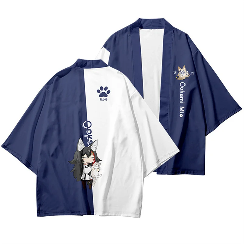 

VTuber Ookami Mio Japanese Kimono Cardigan Men Summer Haori Samurai Kimonos Streetwear Shirt Tops Japones Men Haori Yukata