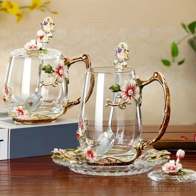 

Красивая и необычная эмалированная кофейная чашка, кружка, Цветочная фотография для горячих и холодных напитков, чайная чашка, набор ложек, идеальный свадебный подарок
