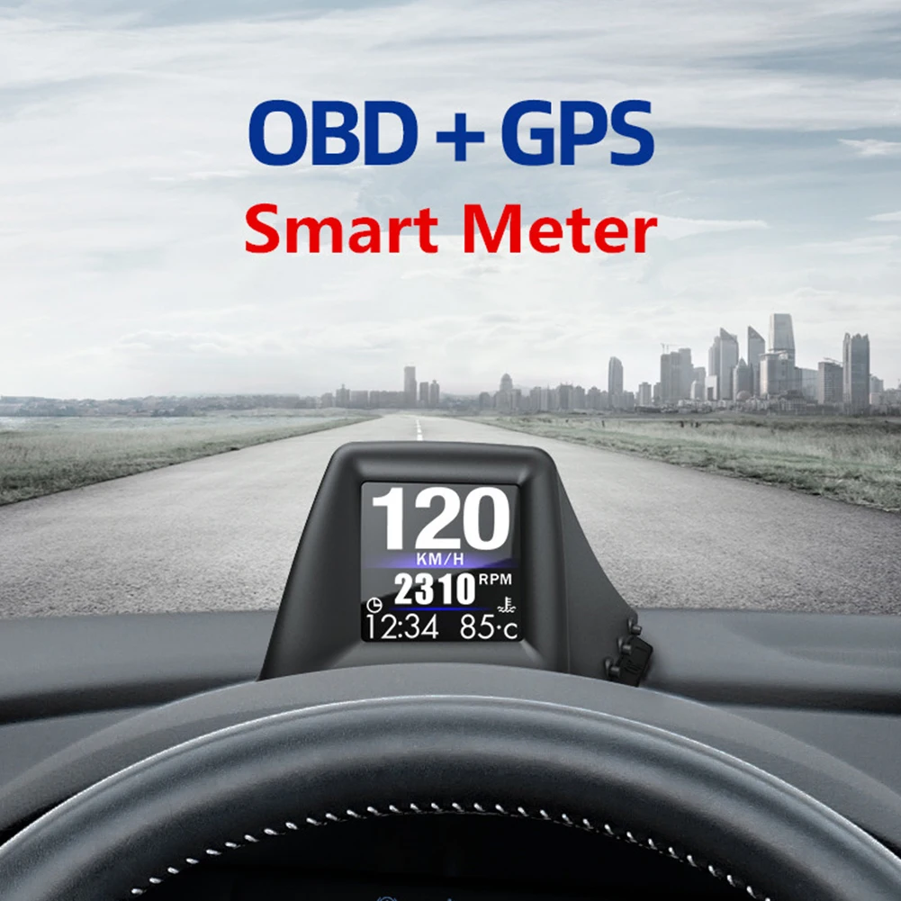 

Auto On-Board HUD Head-Up Display OBD2+GPS Smart Gauge Driving Stopwatch Speedometer Odometer Auto Electronic Voltage Alarm