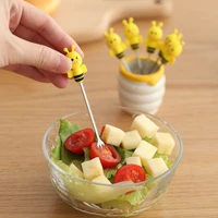 6 pcsset lovely cartoon bee food fruit forks with ceramic holder for party and daily use snack dessert forks food picks