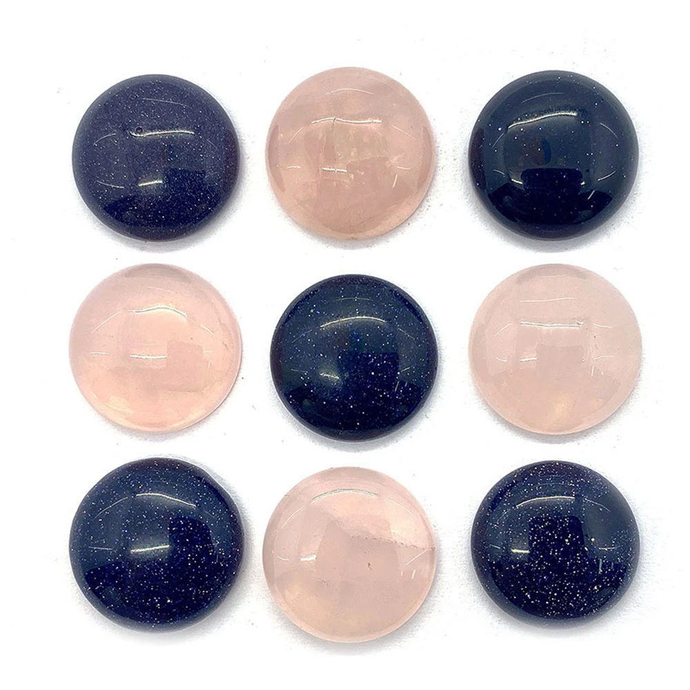 

Natural Stone Blue Sandstone Gem Cabochon Beads 15mm Rose Quartz Round Ring Cabochon Pink Crystal Beads DIY Making Ring Jewelry