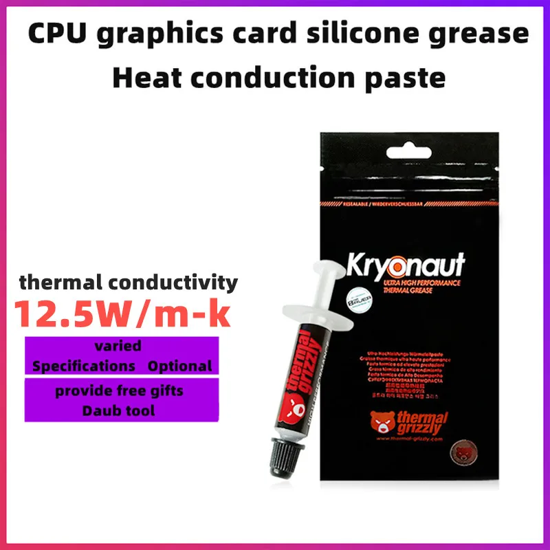 Grizzly Thermique Kryonaut Thermal Grease, 1g Thermal Grease, 12.5 W/MK, Amd/Intel Processor, CPU / GPU, CPU / GPU Cooling Paste