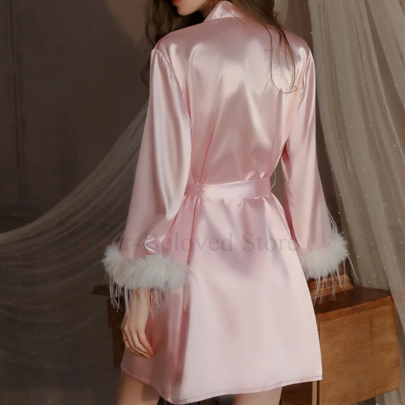 Халат с перьями в стиле пэчворк женское свободное нижнее белье одежда для сна