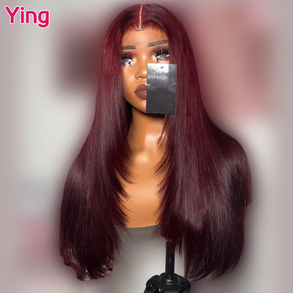 

Ying Dark Burgundy 99j Red Bone Straight Peruvian 13x6 Transparent Lace Wigs PrePlucked With Baby Hair 12A 13x4 Lace Front Wig