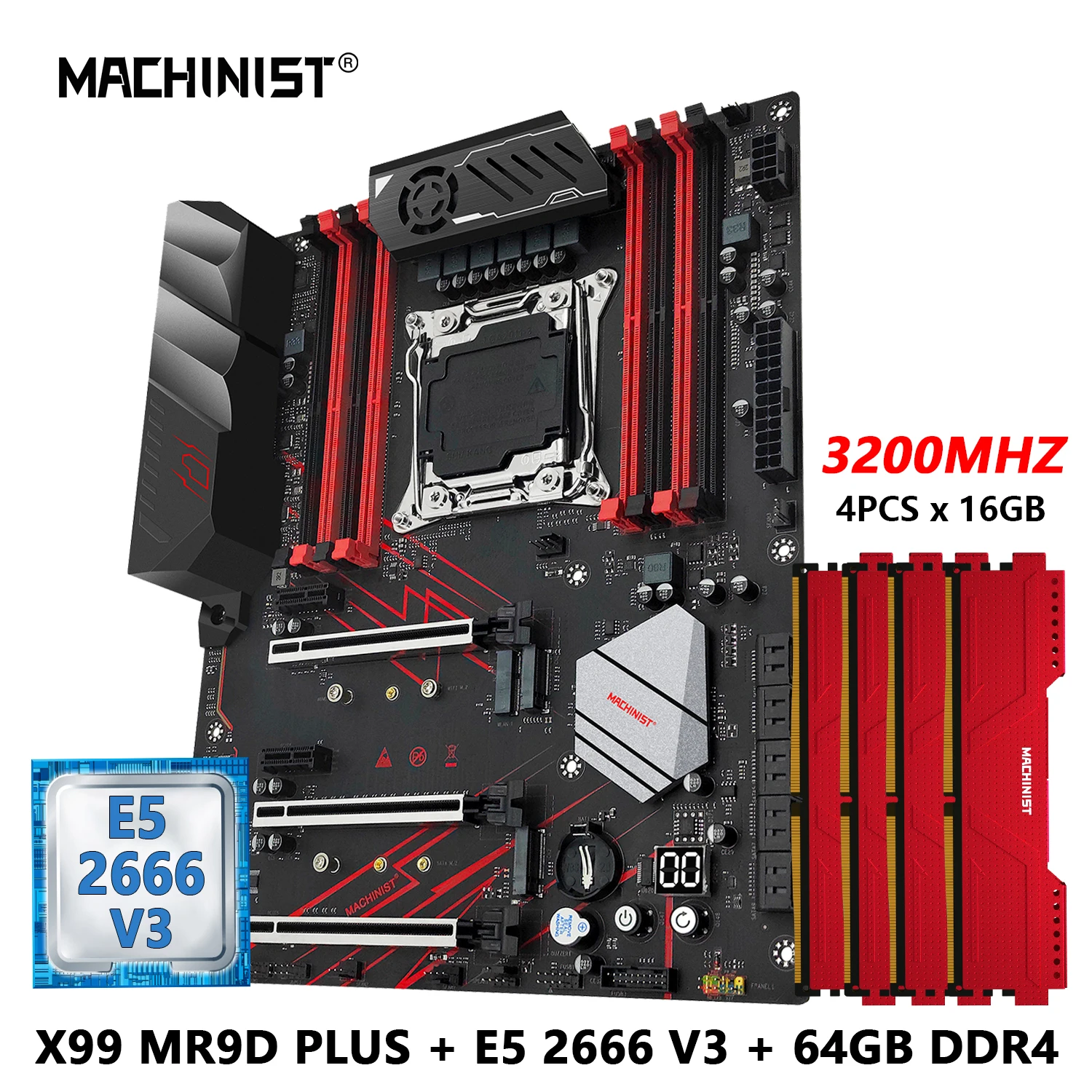 

MACHINIST X99 ATX материнская плата LGA 2011-3 комбинированный комплект Intel Xeon E5 2666 V3 ЦП и DDR4 64 Гб ОЗУ USB3.0 SATA3.0 X99 MR9D PLUS