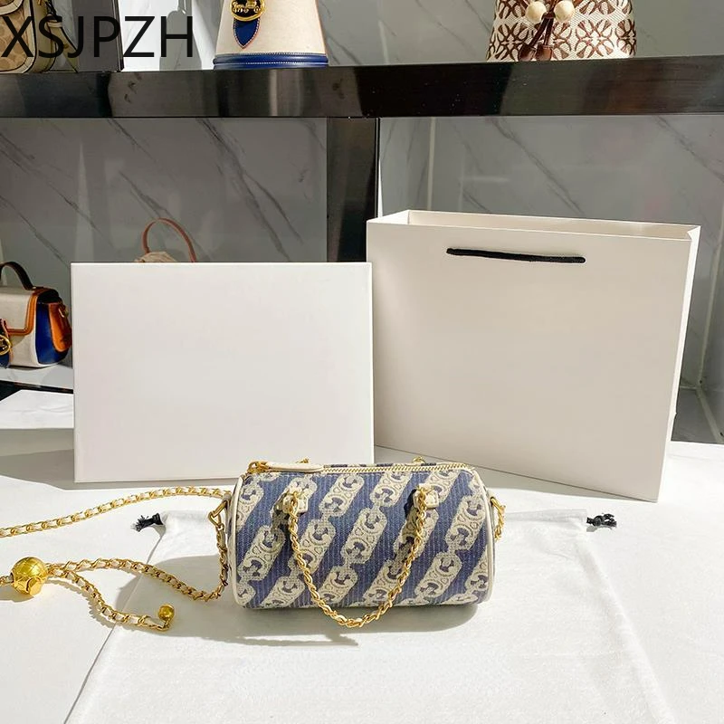 

Hong Kong Genuine Leather Texture Cylinder Bag 2023 New Small Golden Ball Chain Small Round Bag Crossbody Bag Women PU Texture