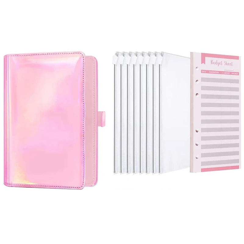 

Budget Binder Cash Envelopes A6 6-Ring PU Leather Binder Zipper Pockets For Money Organizer Budgeting Planners