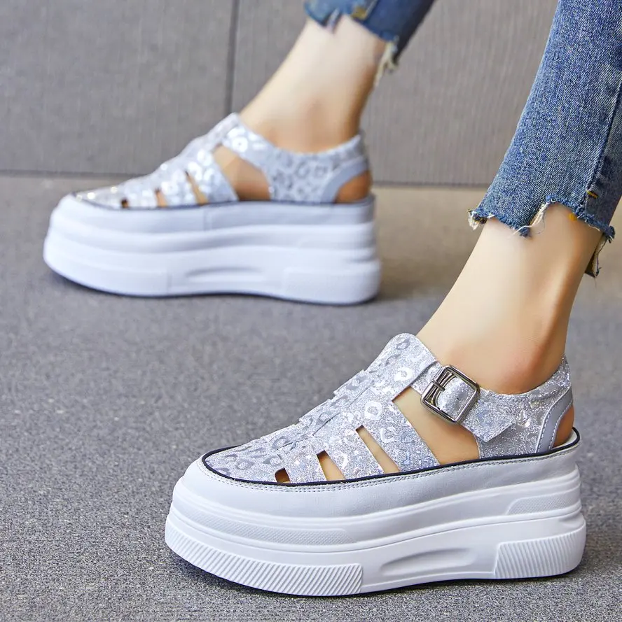 

Сандалии женские с леопардовым принтом, обувь на платформе и высоком каблуке, удобные туфли-оксфорды, Повседневная летняя обувь, увеличивающие рост