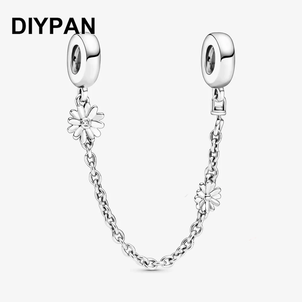 

Fit Original Pandora Bracelet Charms Daisy Flower Safety Chain Charm Necklace Pendant Berloque Jewelry