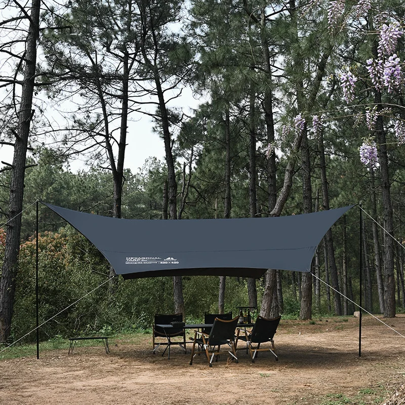 

Outdoor vinyl sunscreen multi-person coated silver hexagonal canopy tent portable thickened camping rainproof awning