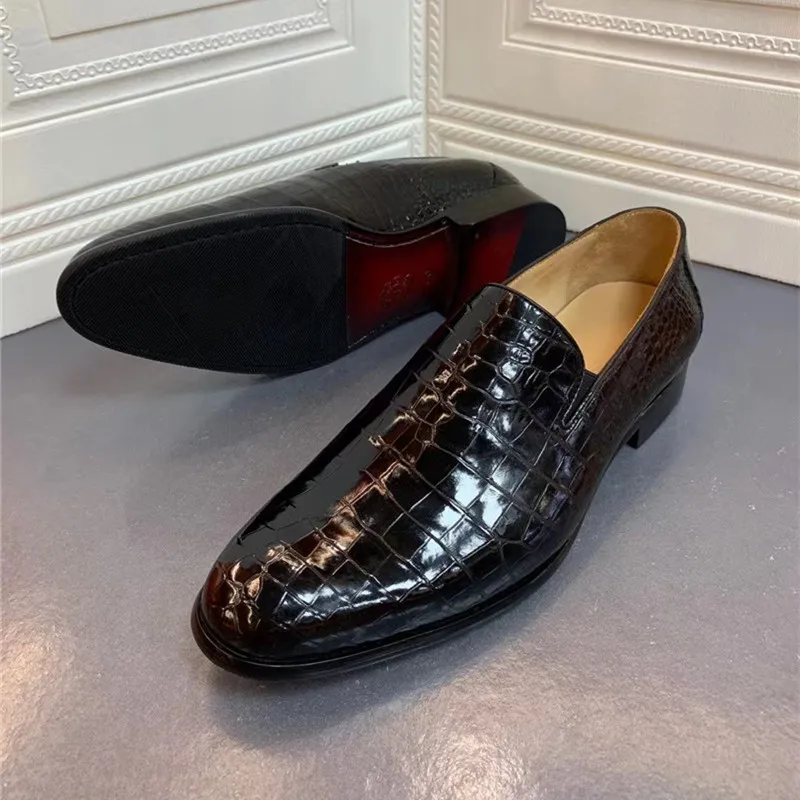 Классические однотонные черные мужские лоферы из натуральной крокодиловой кожи