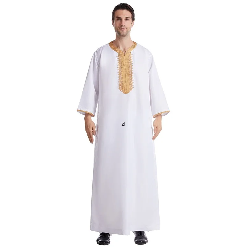 Muslim Men Jubba Thobe Long Sleeve Solid Color Breathable Robes 2022 Stand Collar Islamic Clothing Arabic Kaftan Men Abaya S-3XL