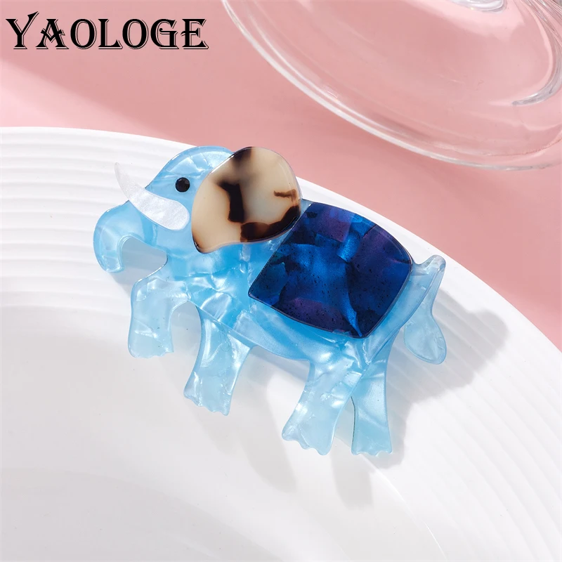 

YAOLOGE Acrylic Cartoon Blue Elephant Brooches For Women Kids New Design Animals Pins Birthday Handmade Badges Jewelry Gift