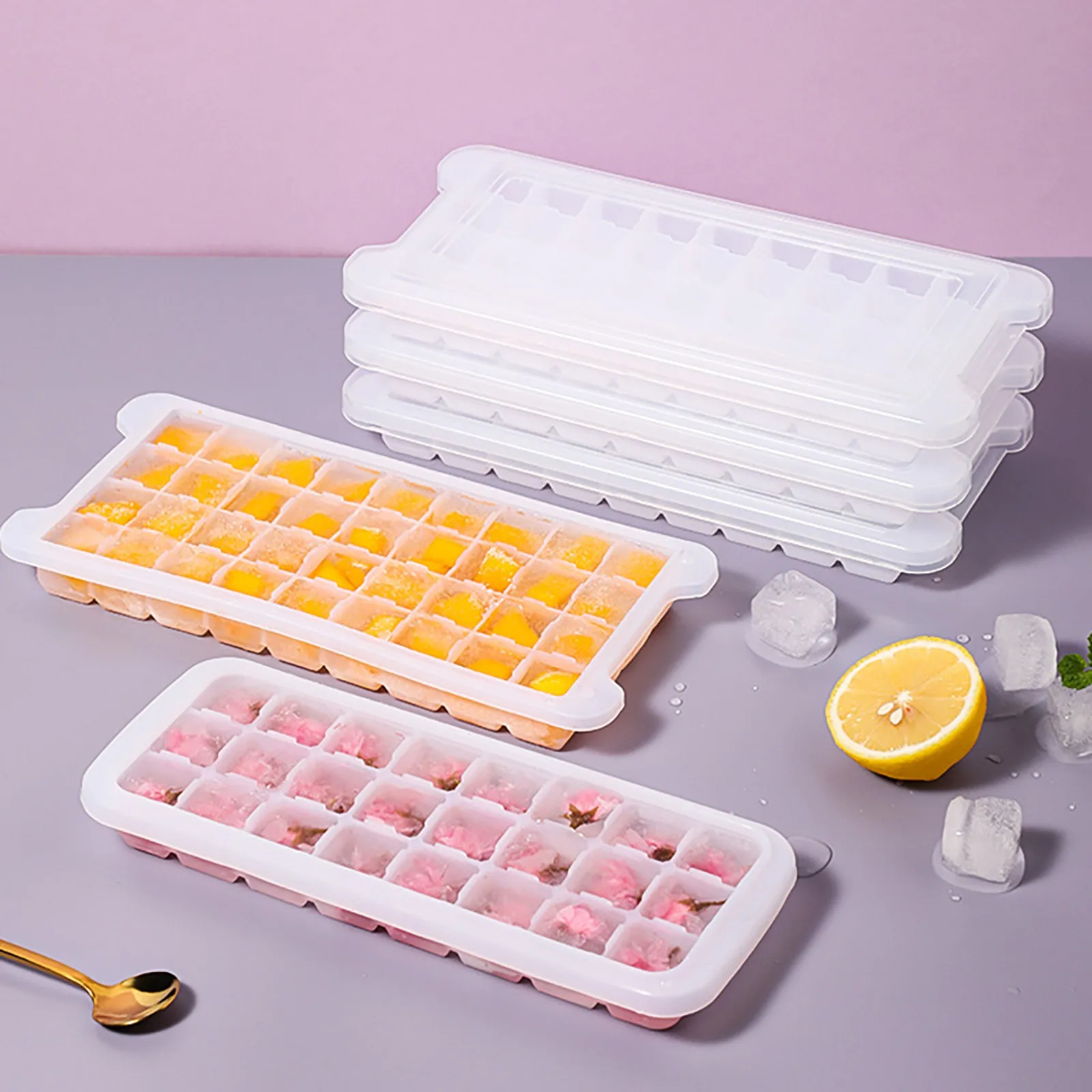Silicone Crushed Ice Tray Freezer Ice Cube Tray With Lid And Storage Box Easy Release 24 And 36 Pieces Large Wars Christmas Aliekspress