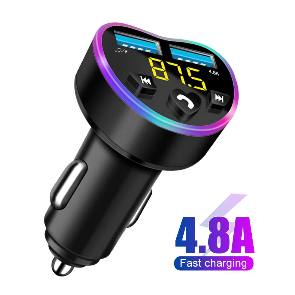 Купи Car Charger 12-24V FM Transmitter Bluetooth Audio 5.0 Dual USB Car MP3 Player autoradio Handsfree Charger 4.8A QC3.0 FastCharger за 100 рублей в магазине AliExpress