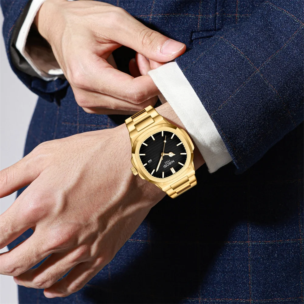 Брендовые роскошные золотые кварцевые часы NIBOSI мужские водонепроницаемые