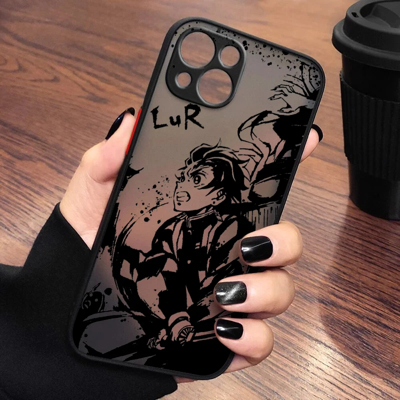 

Kamado tanjiro Demon Slayer Phone Case For iPhone 14 13 12 11 XS XR Pro MAX 8 7 6 Plus Frosted Translucent Matte Cover