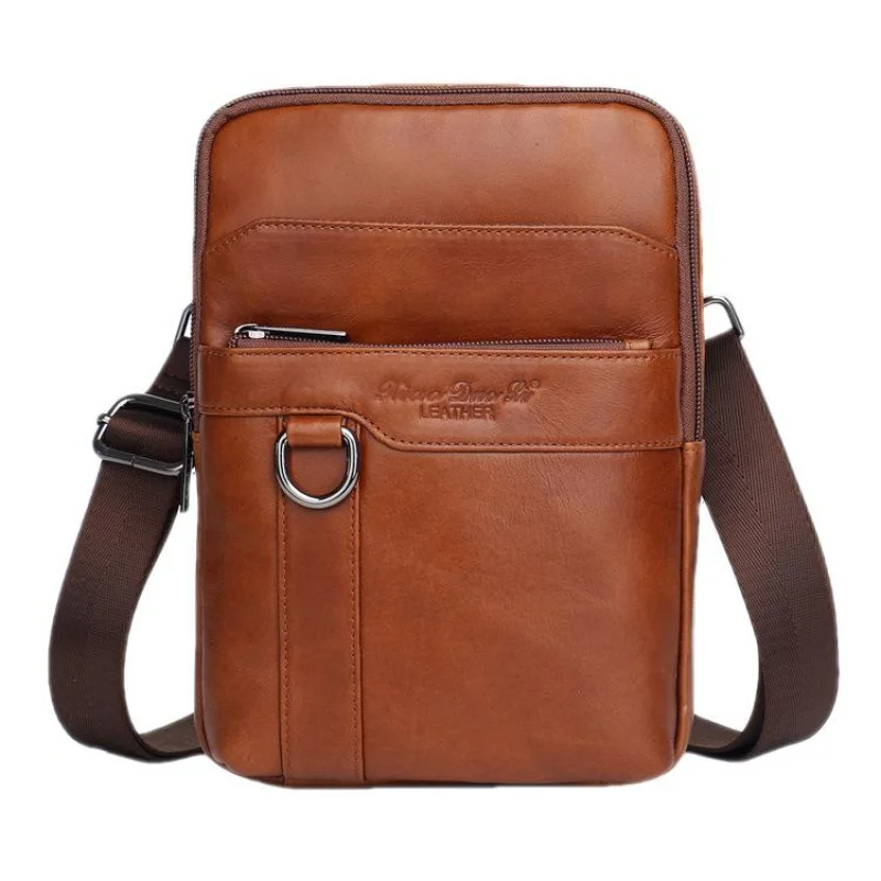 Vintage Genuine Leather Men's Shoulder Messenger Bag Luxury Cowhide Chest Bag Male Casual Chest Pack Fashion Flat Crossbody Bag
