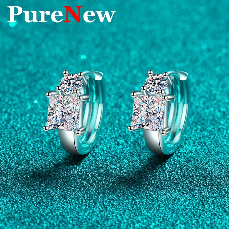 PureNew Женские серьги с муассанитом и бриллиантами огранки принцессы 1 3 карата