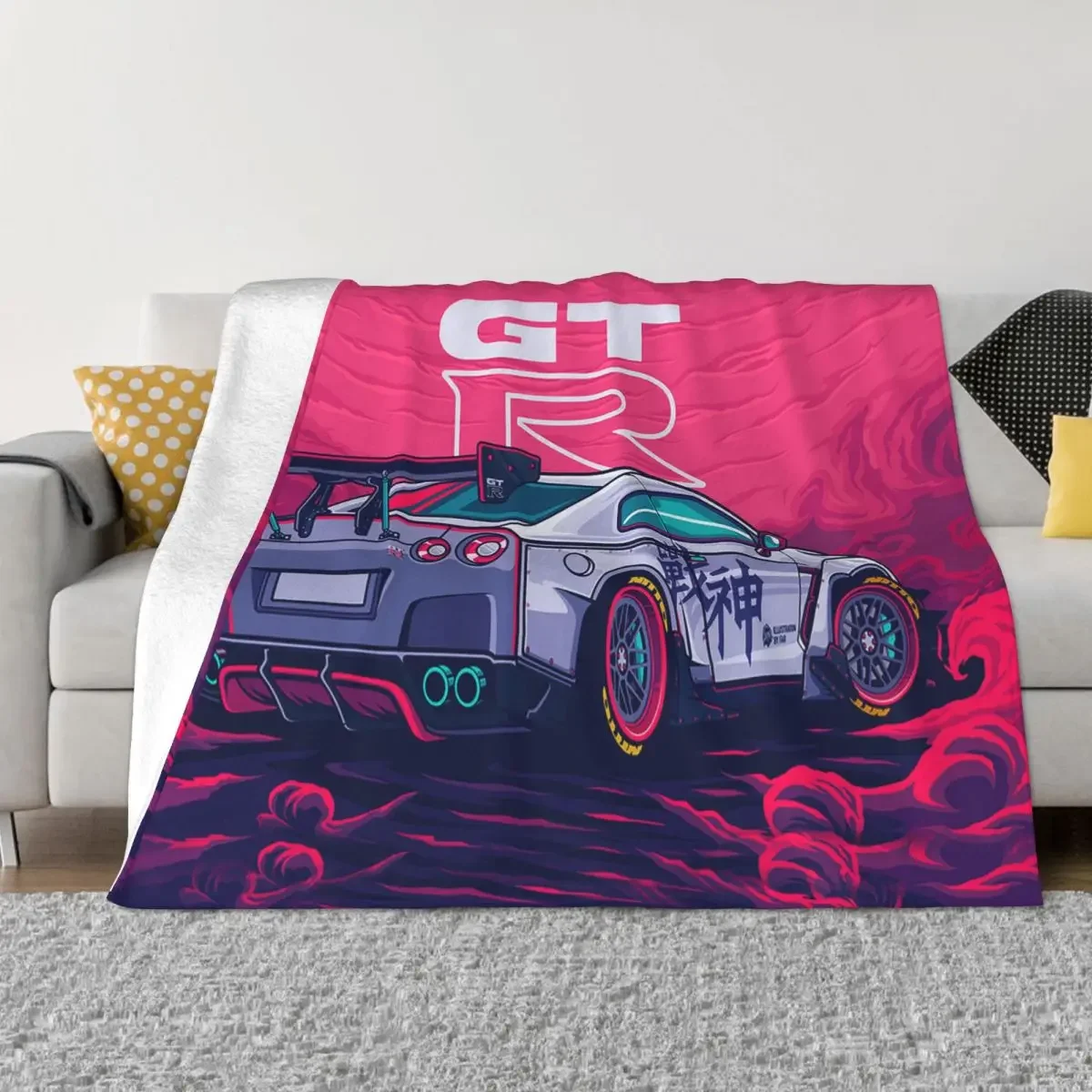

JDM Japanese GTR GT-R Sports Car Blankets Flannel JDM Car Relax Warm Throw Blanket for Home Office Plush Thin Quilt
