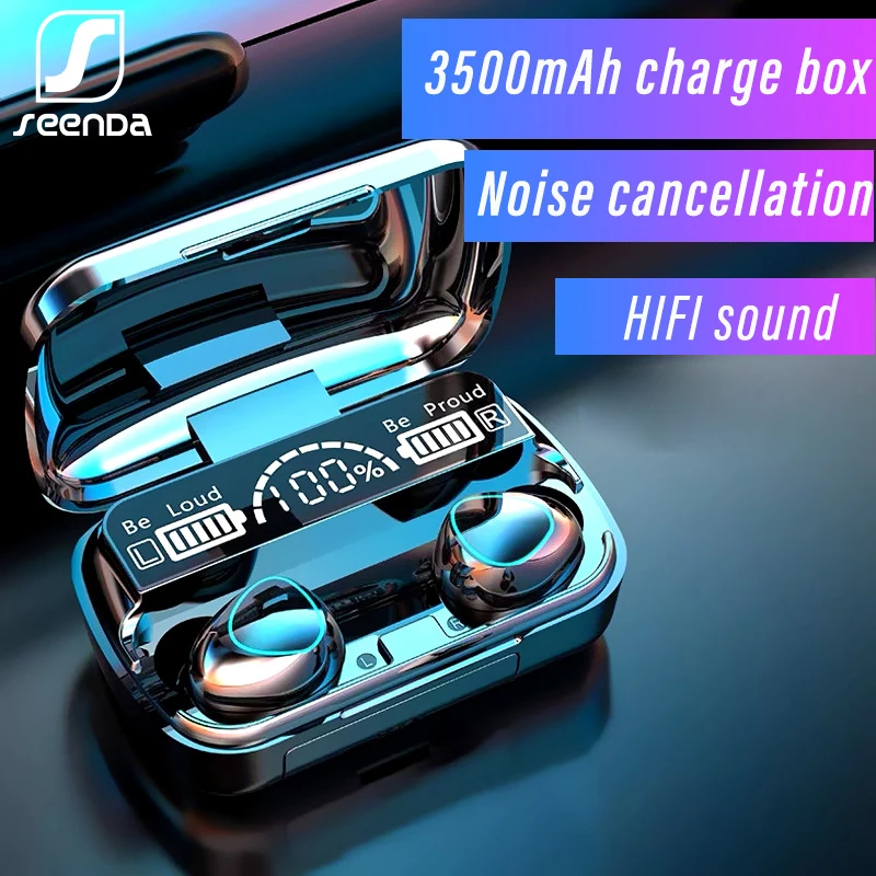 

SeenDa Wireless Earphones Bluetooth V5.0 TWS Wireless Headphones LED Display With Power Bank Headset With Microphone