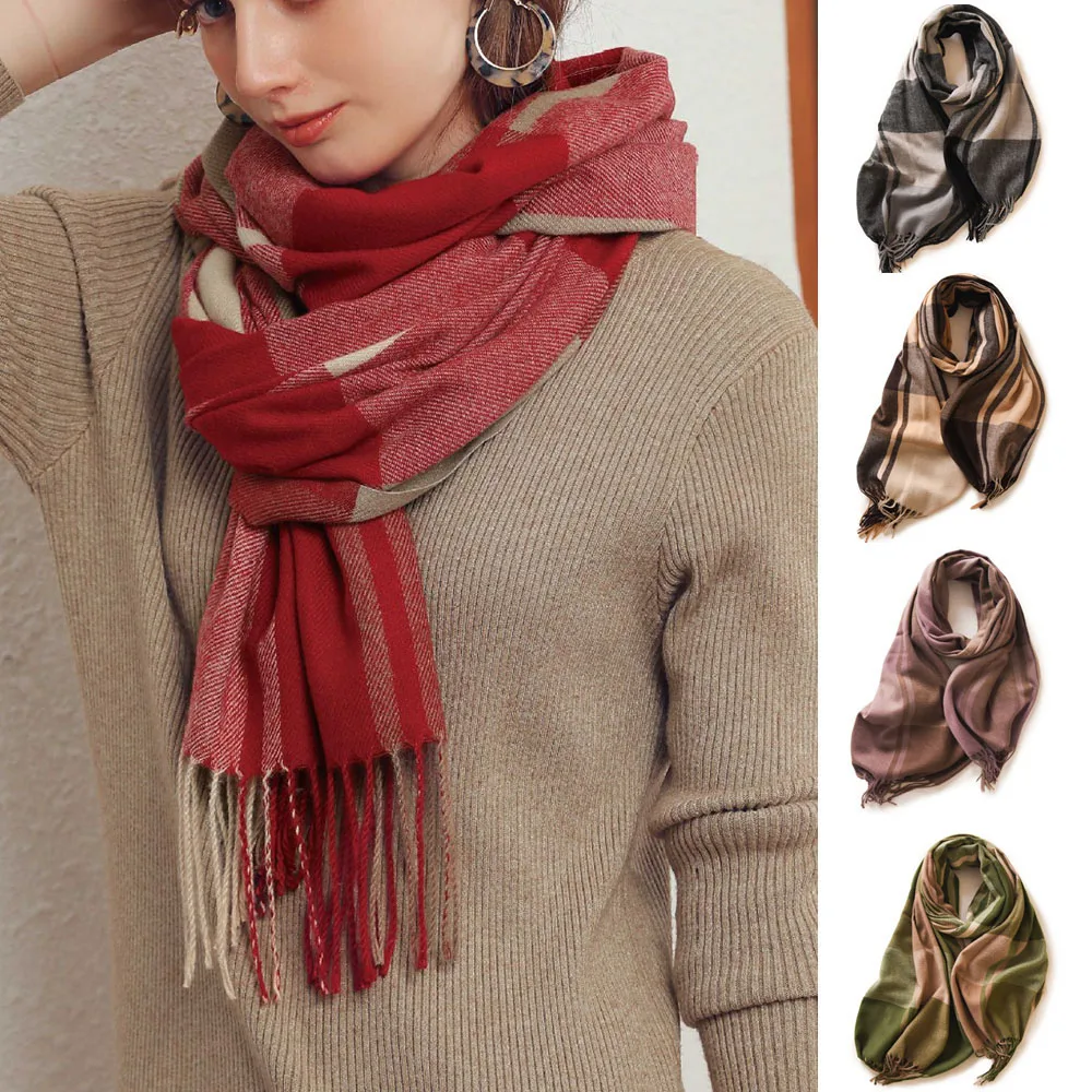 

Классический шарф из кашемира в британском стиле, толстая шаль с кисточками, шейный платок, теплый шейный платок, шерстяной вязаный пашминовый глушитель