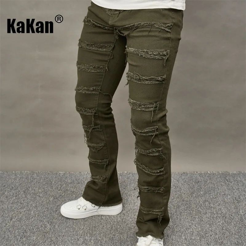 Мужские джинсы в стиле ретро Kakan модные и изношенные свободные прямые длинные