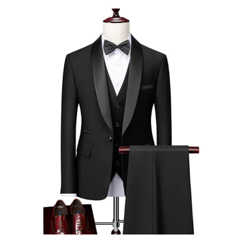 

Мужской свадебный костюм из трех предметов, пиджак, брюки, жилет, Модный облегающий костюм, смокинг