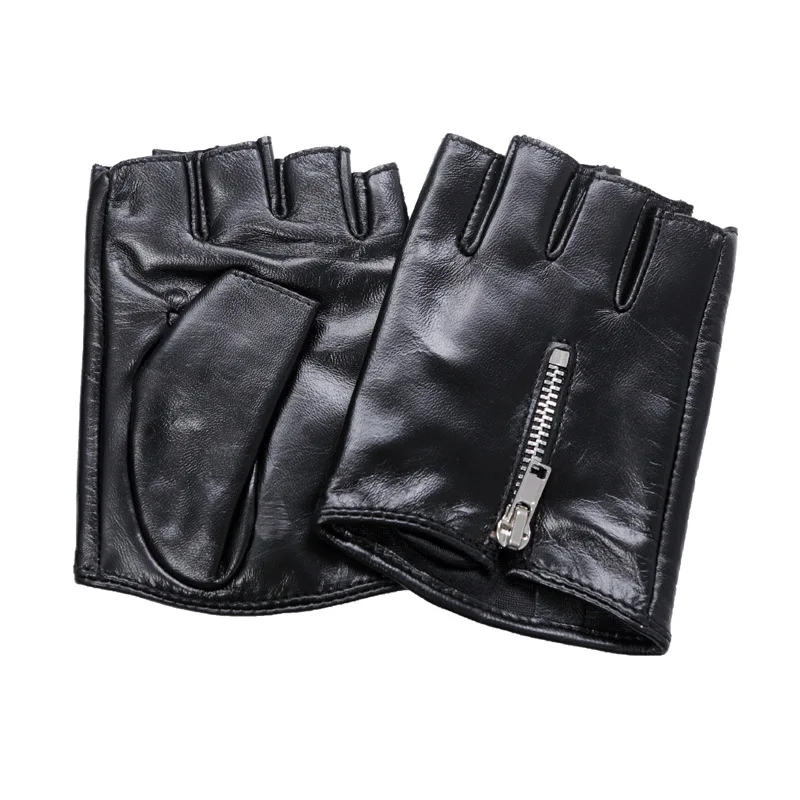 Women New Design Zipper Closure Genuine Leather Gloves Half Finger Outdoor Sports Motorcycle Driving Gloves Fingerless AGD520