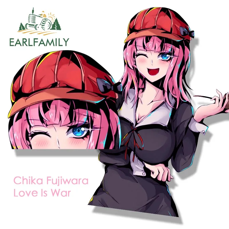 

EARLFAMILY Милая наклейка Chika Fujiwara Fanart для автомобиля аниме Кагуя-сама наклейка с надписью Love Is War Waifu JDM забавная наклейка с граффити для девушек