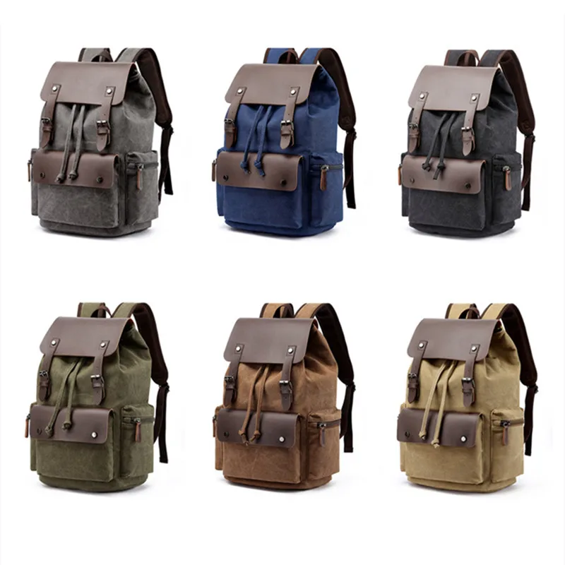 Vintage Canvas Leather Backpack, Hiking Daypacks Unisex Casual Rucksack Durable Laptop Bag Travel Shoulders knapsack Schoolbag