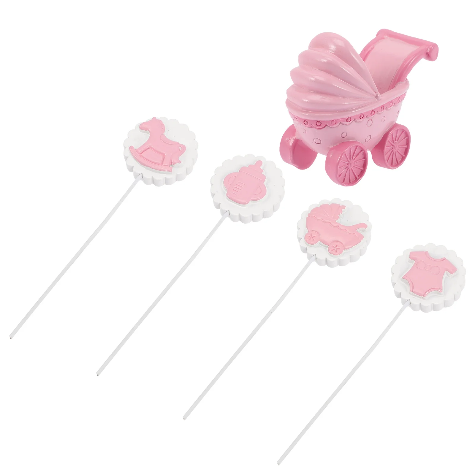 

5 Pcs Cake Flags Cupcake Toppers Stroller Cake Picks Sandwich Horse Resin Cocktail Toothpick Baby