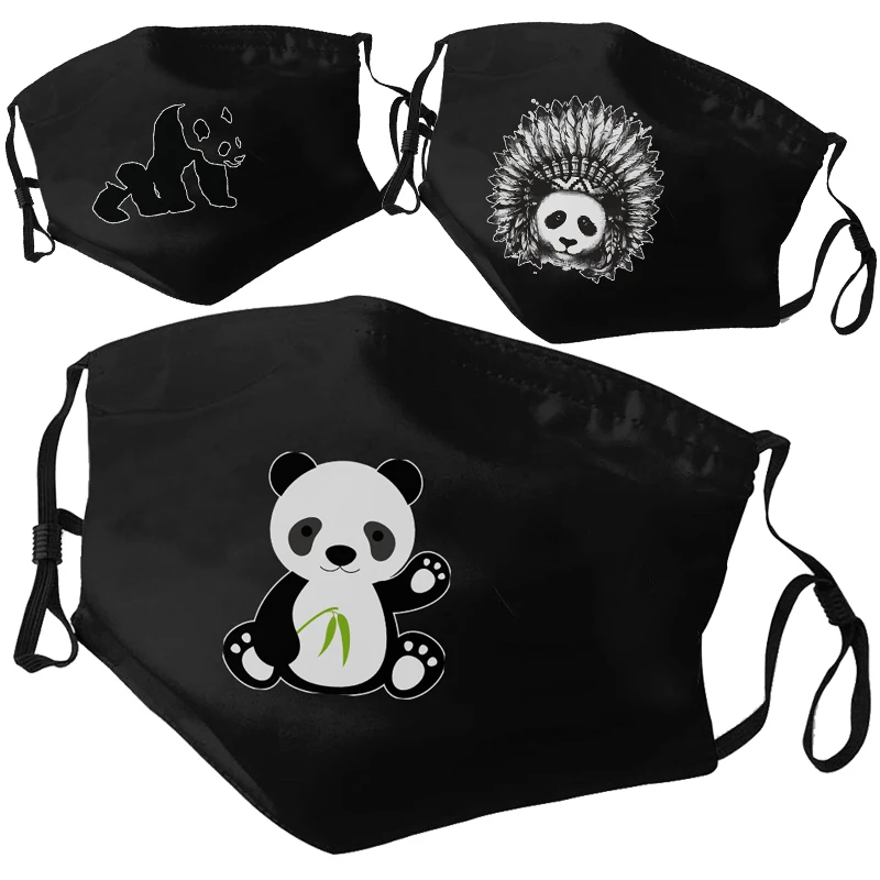 

Four seasons riding mask filter element European fashion cotton mask panda print can add filter can be washed reusable dust mask