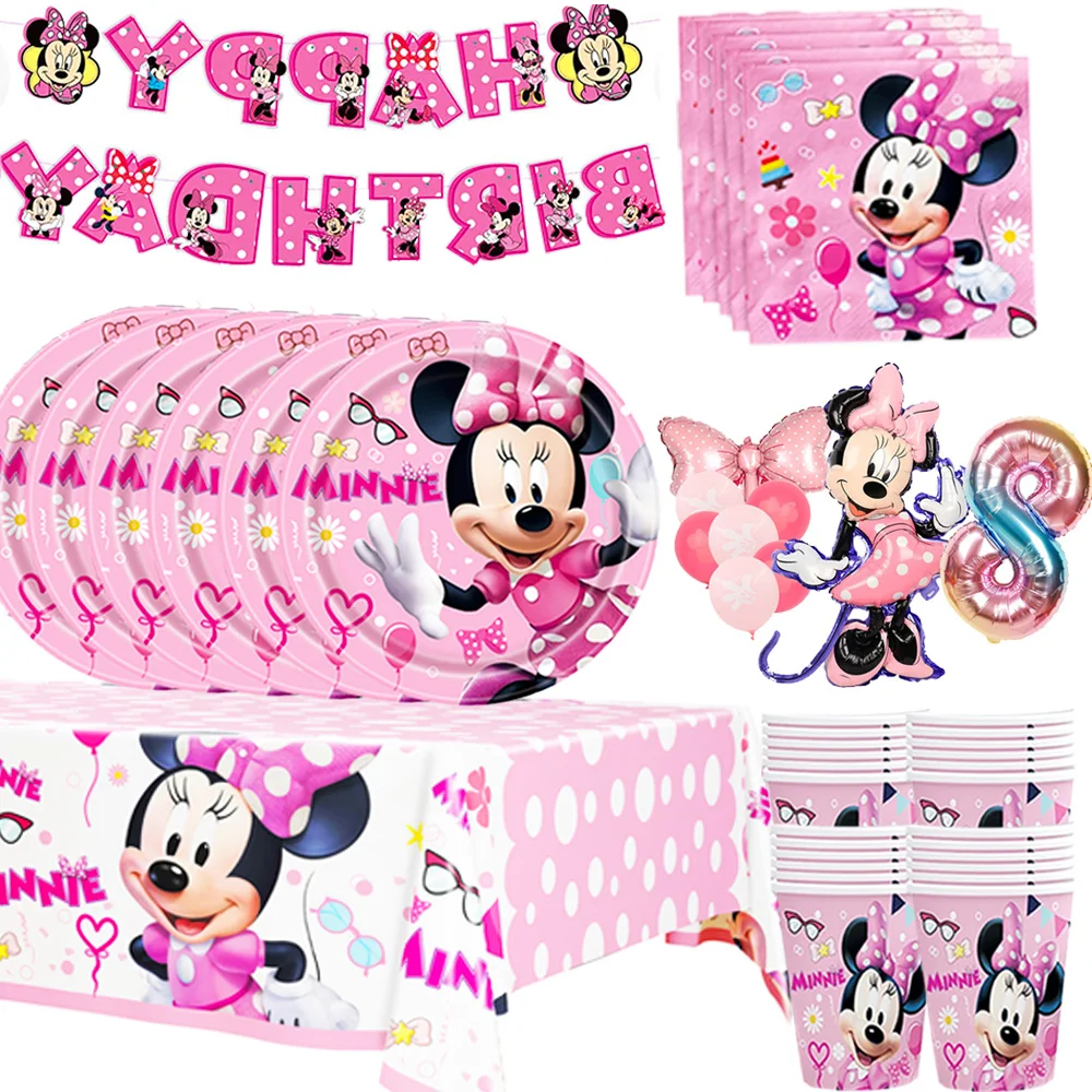 

Minnie Mouse Birthday Party Decoration Minnie Disposable Tablecloth Tableware Girls Party Table Cover Baby Shower Supplies Gifts